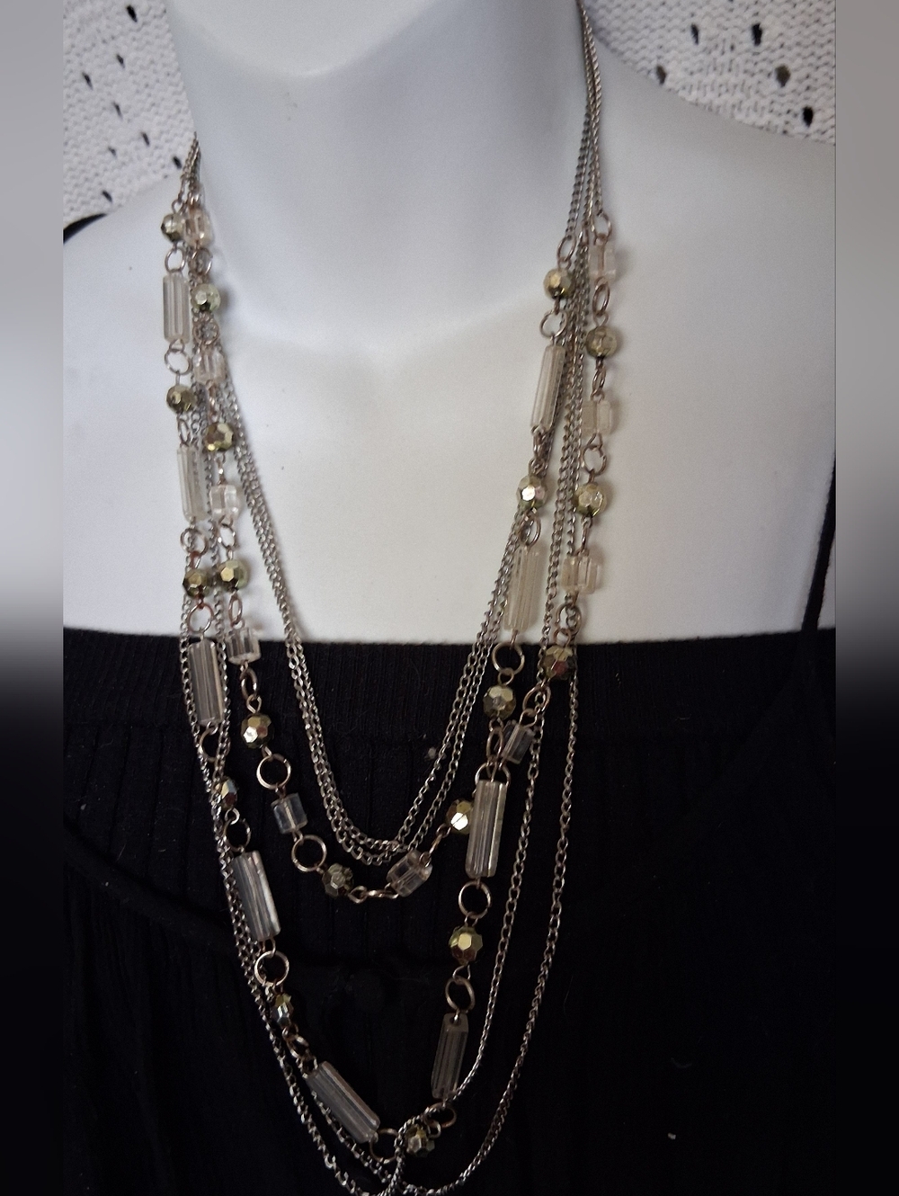 Multi-Strand Silver Crystal Bead Necklace - Women Jewelry